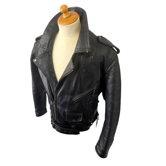 Vintage Perfect Biker Leather Motorcycle Jacket Mens Size M/L Zip Liner 7 lbs - Picture 1 of 14